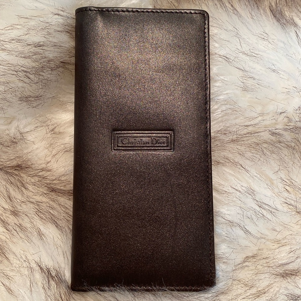 ✔️Christian Dior Vintage Brown Leather Bi-fold Checkbook ID Credit Card  Case